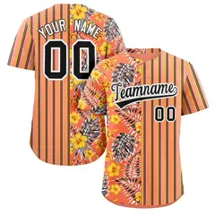 Orange Black Hawaii Tropical Flower Stripe Baseball Jersey