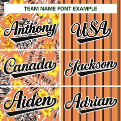 Orange Black Hawaii Tropical Flower Stripe Baseball Jersey 3