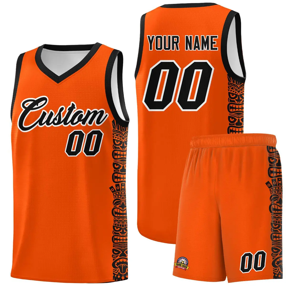 Orange Black Indians Pattern Basketball Uniform Jersey