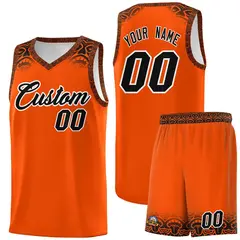 Orange Black Indians Print Sports Basketball Uniform Jersey 1