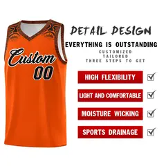 Orange Black Indians Print Sports Basketball Uniform Jersey 2