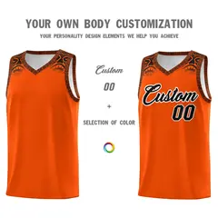 Orange Black Indians Print Sports Basketball Uniform Jersey 3
