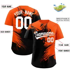 Orange Black Ink Pattern Authentic Baseball Jersey 2
