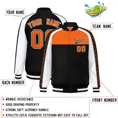 Orange Black K-Ribbon Raglan Full-Snap Color Block Letterman Jacket 2