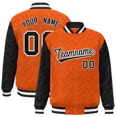 Orange Black L Pattern Raglan Full-Snap Varsity Letterman Jacket 1