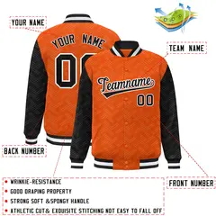 Orange Black L Pattern Raglan Full-Snap Varsity Letterman Jacket 2