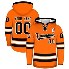 Orange Black Lace-Up Neck Hockey Hoodie Classic Style