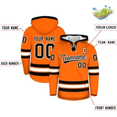 Orange Black Lace-Up Neck Hockey Hoodie Classic Style 2