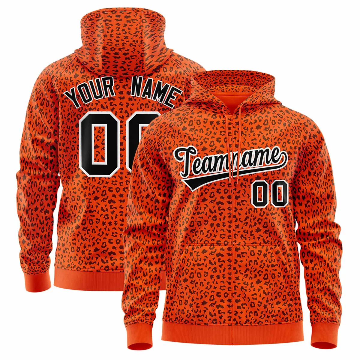 Orange Black Leopard Print Varsity Letterman Jacket Hoodie