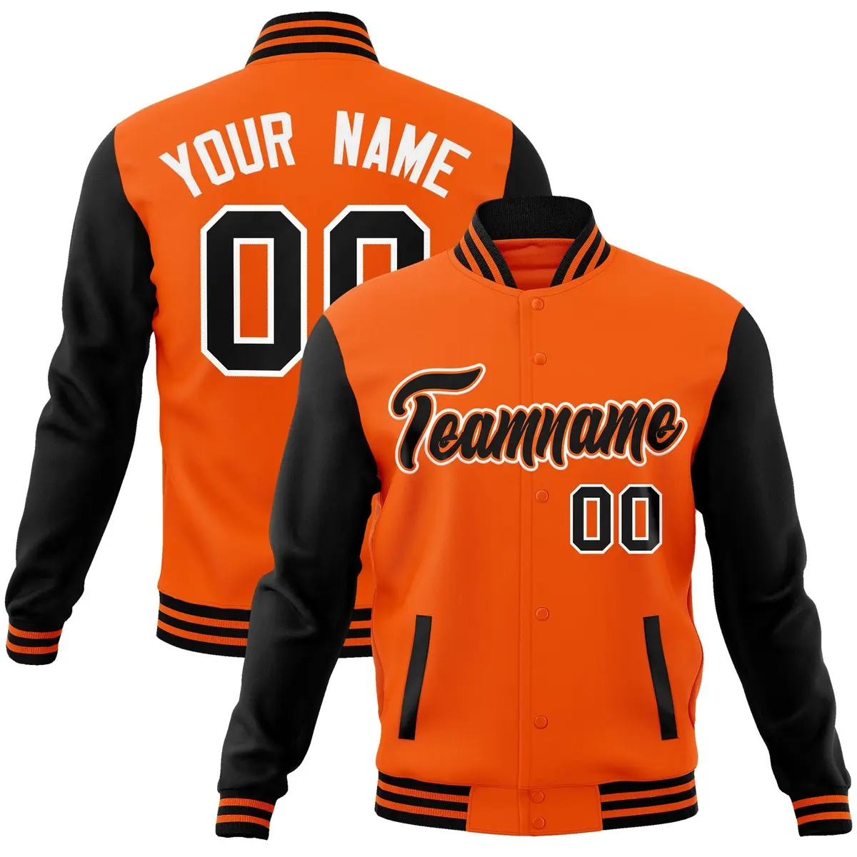 Orange Black-Orange Raglan Full-Snap Varsity Letterman Jacket