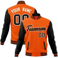Orange Black-Orange Raglan Full-Snap Varsity Letterman Jacket