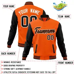 Orange Black-Orange Raglan Full-Snap Varsity Letterman Jacket 4