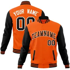 Orange Black-Orange Raglan Full-Snap Varsity Letterman Jacket