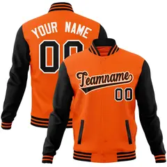 Orange Black-Orange Raglan Full-Snap Varsity Letterman Jacket 1