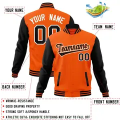 Orange Black-Orange Raglan Full-Snap Varsity Letterman Jacket 4