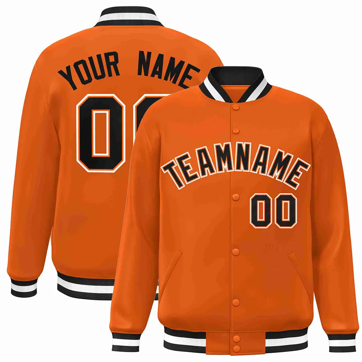 Orange Black-Orange Varsity Full-Snap Letterman Jacket