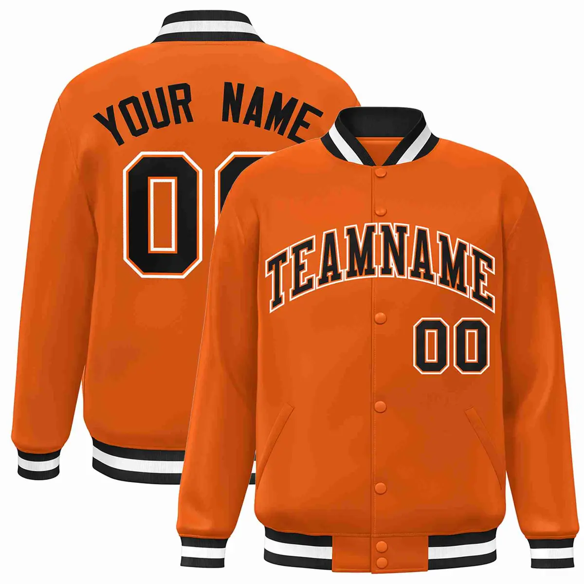 Orange Black-Orange Varsity Full-Snap Letterman Jacket