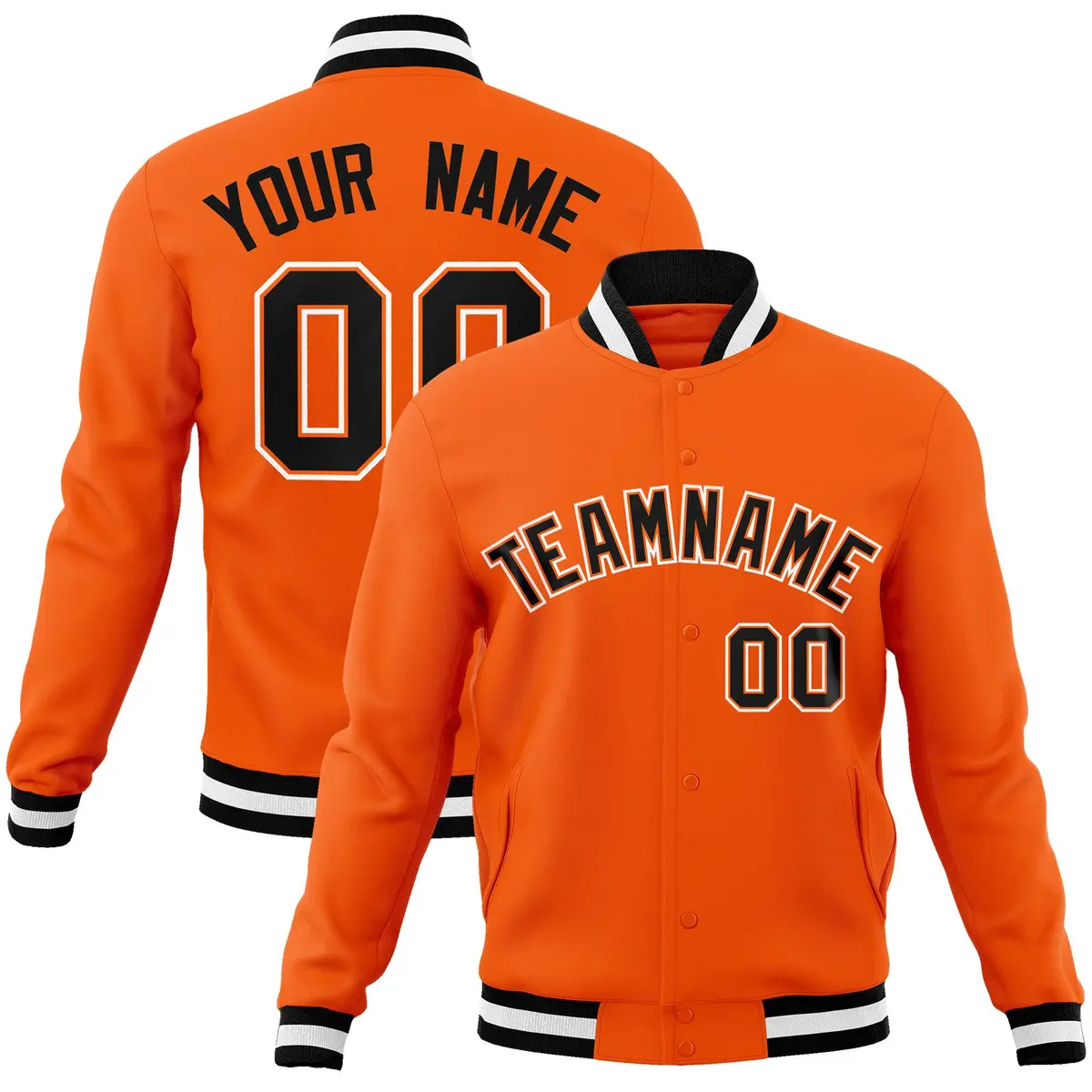 Orange Black-Orange Varsity Full-Snap Letterman Jacket