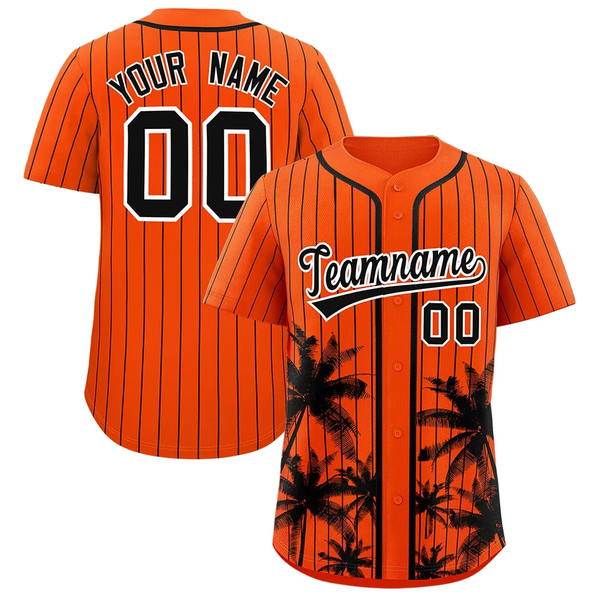 Orange Black Pinstripe Coconut Tree Baseball Jersey