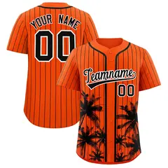 Orange Black Pinstripe Coconut Tree Baseball Jersey