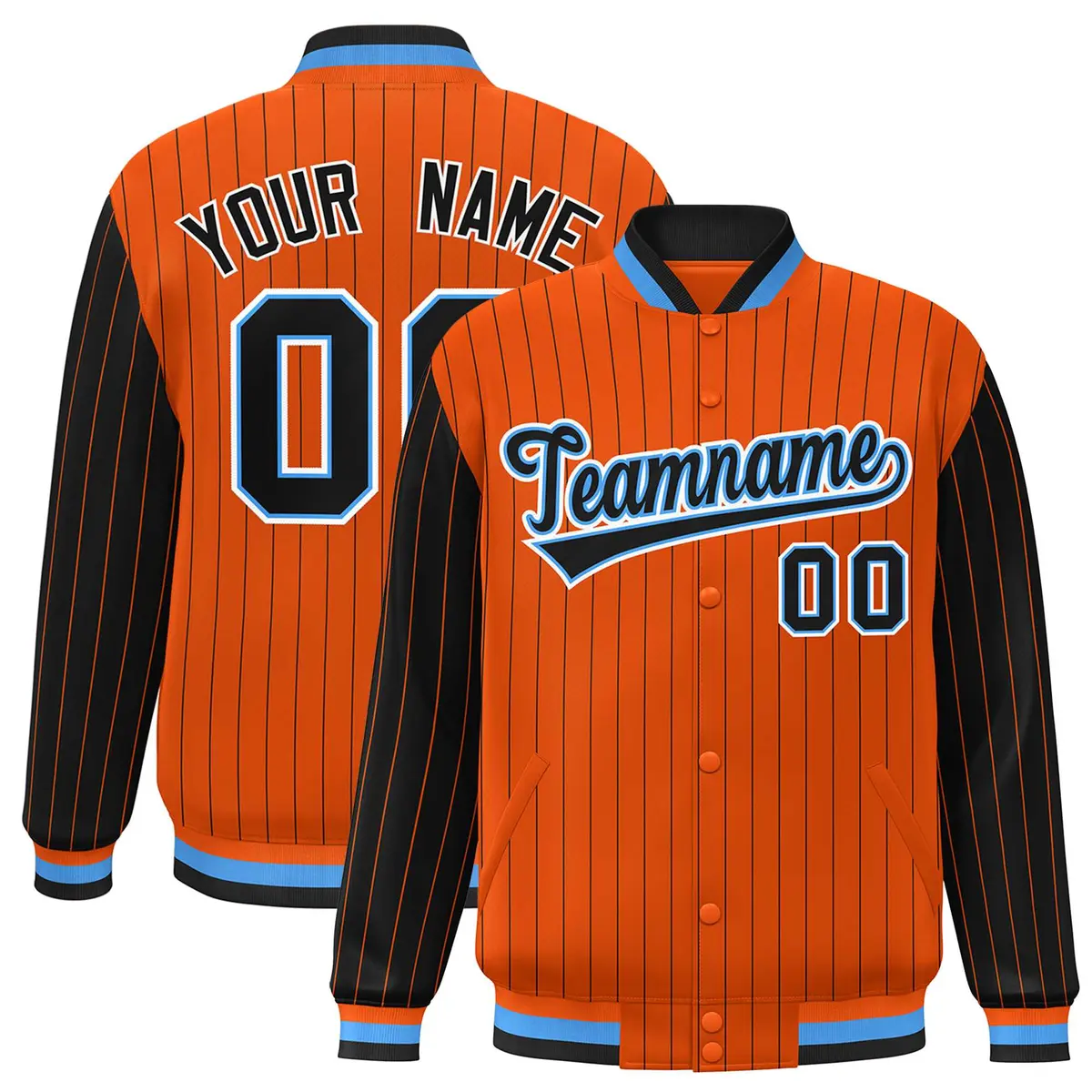 Orange Black Pinstripe Raglan Varsity Letterman Baseball Jacket