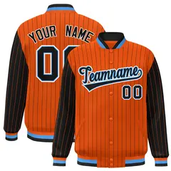 Orange Black Pinstripe Raglan Varsity Letterman Baseball Jacket 1