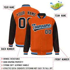 Orange Black Pinstripe Raglan Varsity Letterman Baseball Jacket 2