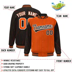 Orange Black Pinstripe Raglan Varsity Letterman Baseball Jacket 2