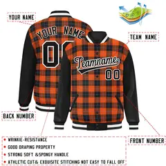 Orange Black-Powder Blue Plaid Varsity Letterman Jacket 2