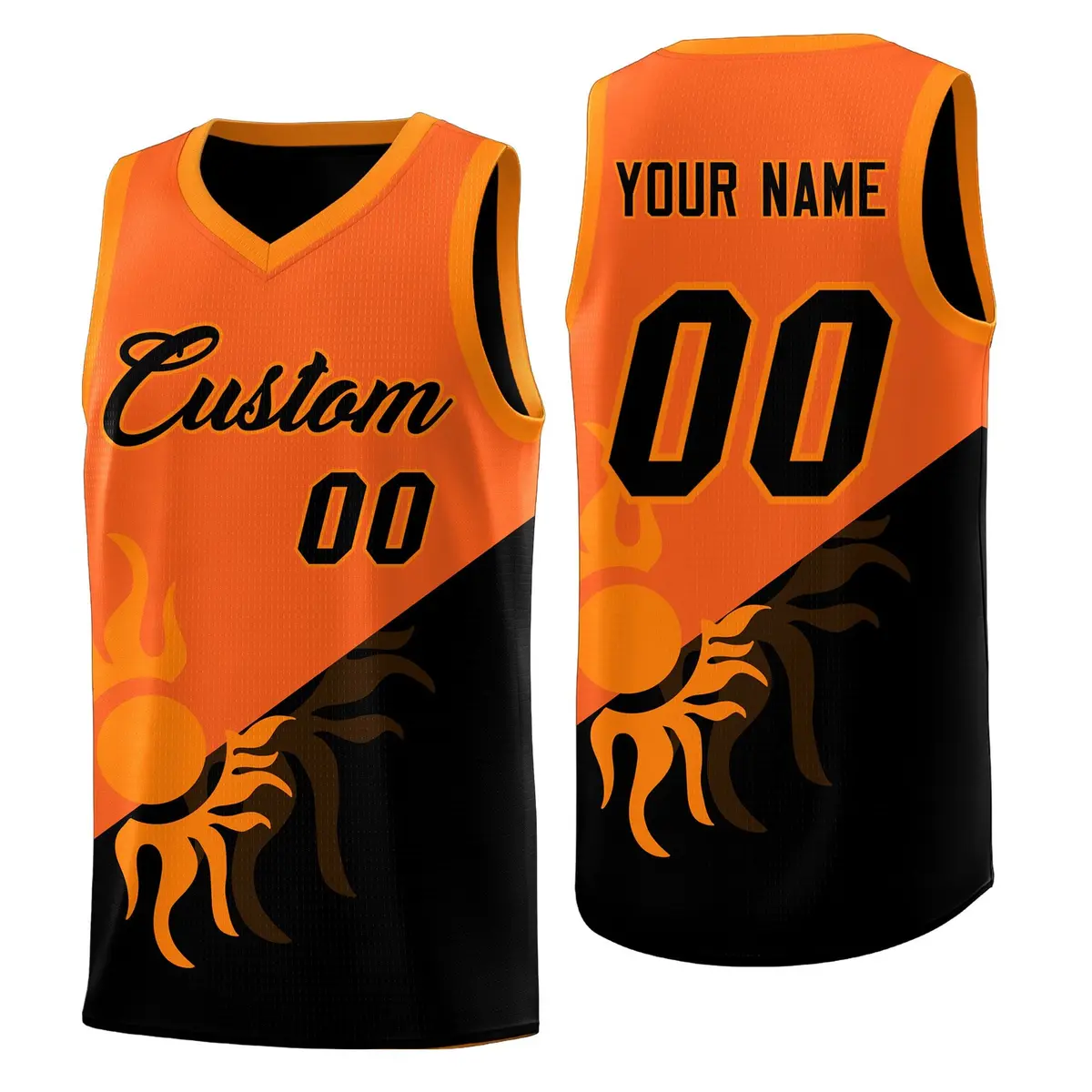 Orange Black Radiant Sun Two Tone Basketball Jersey