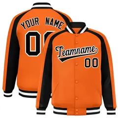 Orange Black Raglan Color Block Varsity Full-Snap Letterman Jacket
