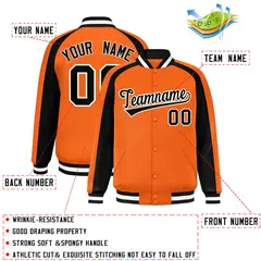 Orange Black Raglan Color Block Varsity Full-Snap Letterman Jacket 2