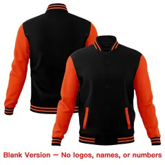Orange Black Raglan Sleeves Full-Snap Letterman Cotton Jacket 6