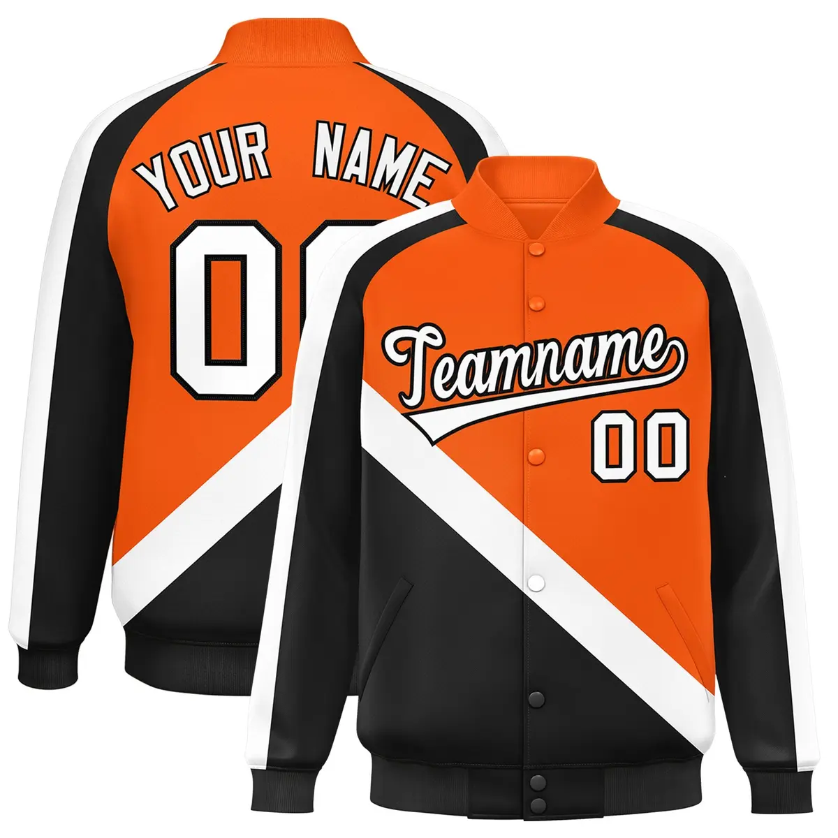 Orange Black Raglan Varsity Letterman Baseball Jacket