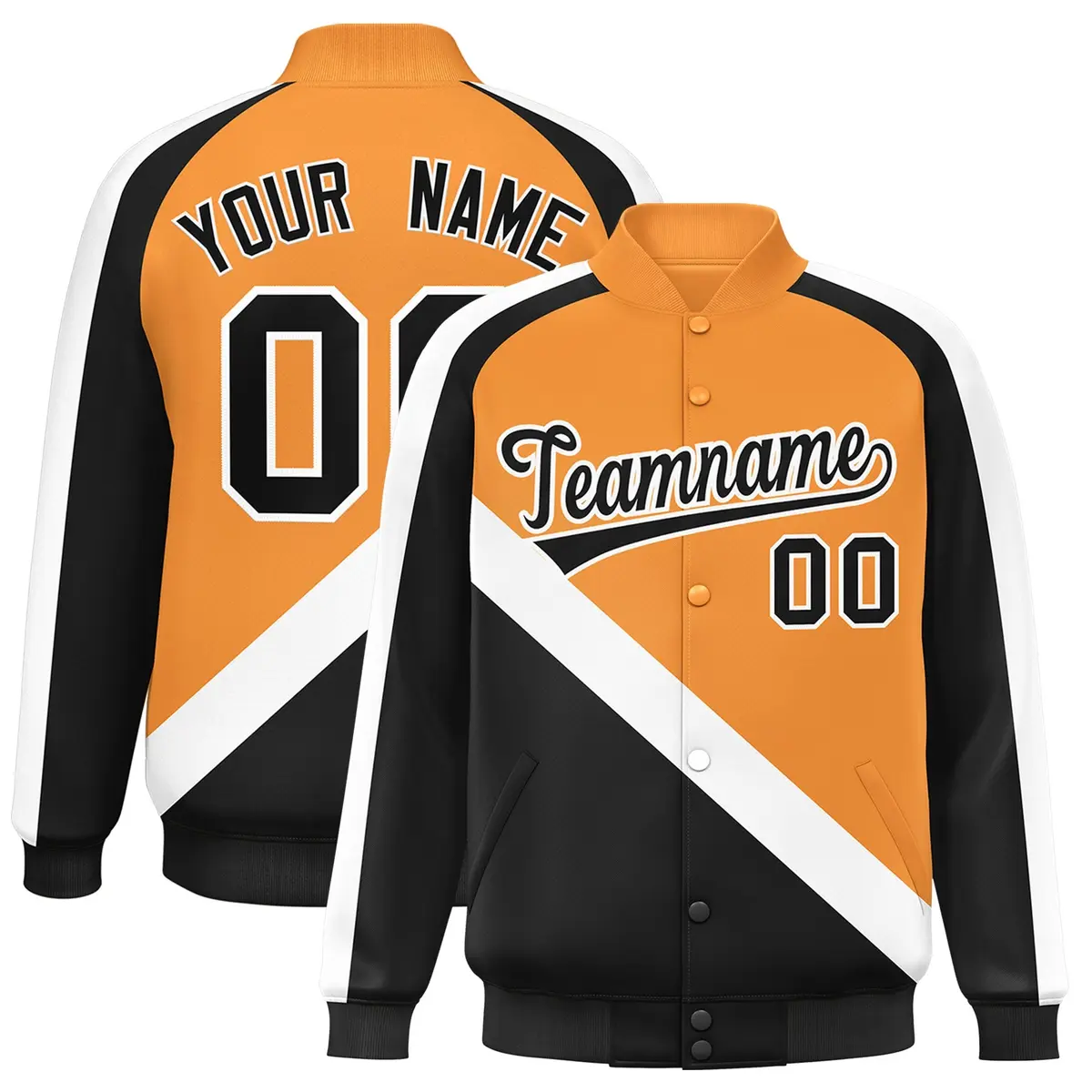 Orange Black Raglan Varsity Letterman Baseball Jacket