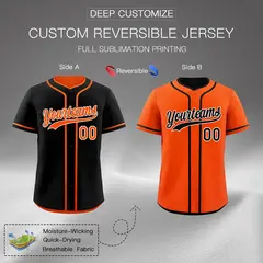 Orange Black Reversible Baseball Jersey Moisture-Wicking 2