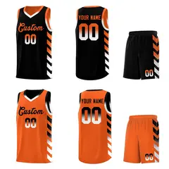 Orange Black Reversible Basketball Kits - Side Arrow Black White Gradient 2