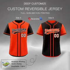Orange Black Reversible Raglan Baseball Jersey 2