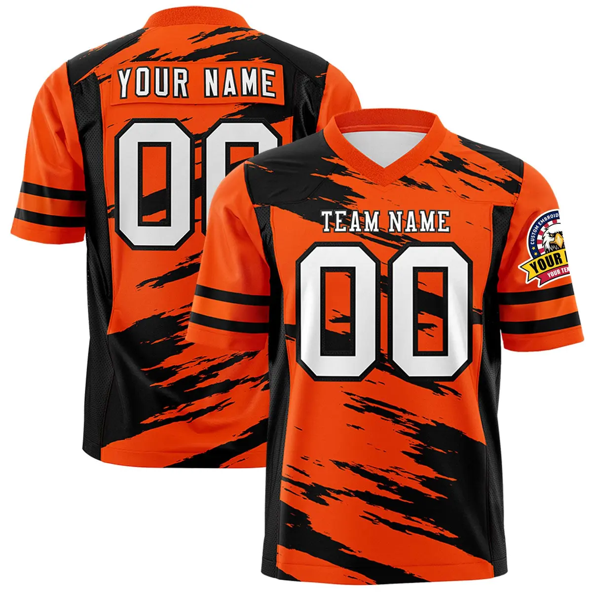 Orange Black Scratch Pattern Authentic Football Jersey