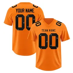 Orange Black Sequin Lettering Stretch Football Jersey