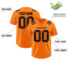 Orange Black Sequin Lettering Stretch Football Jersey 2
