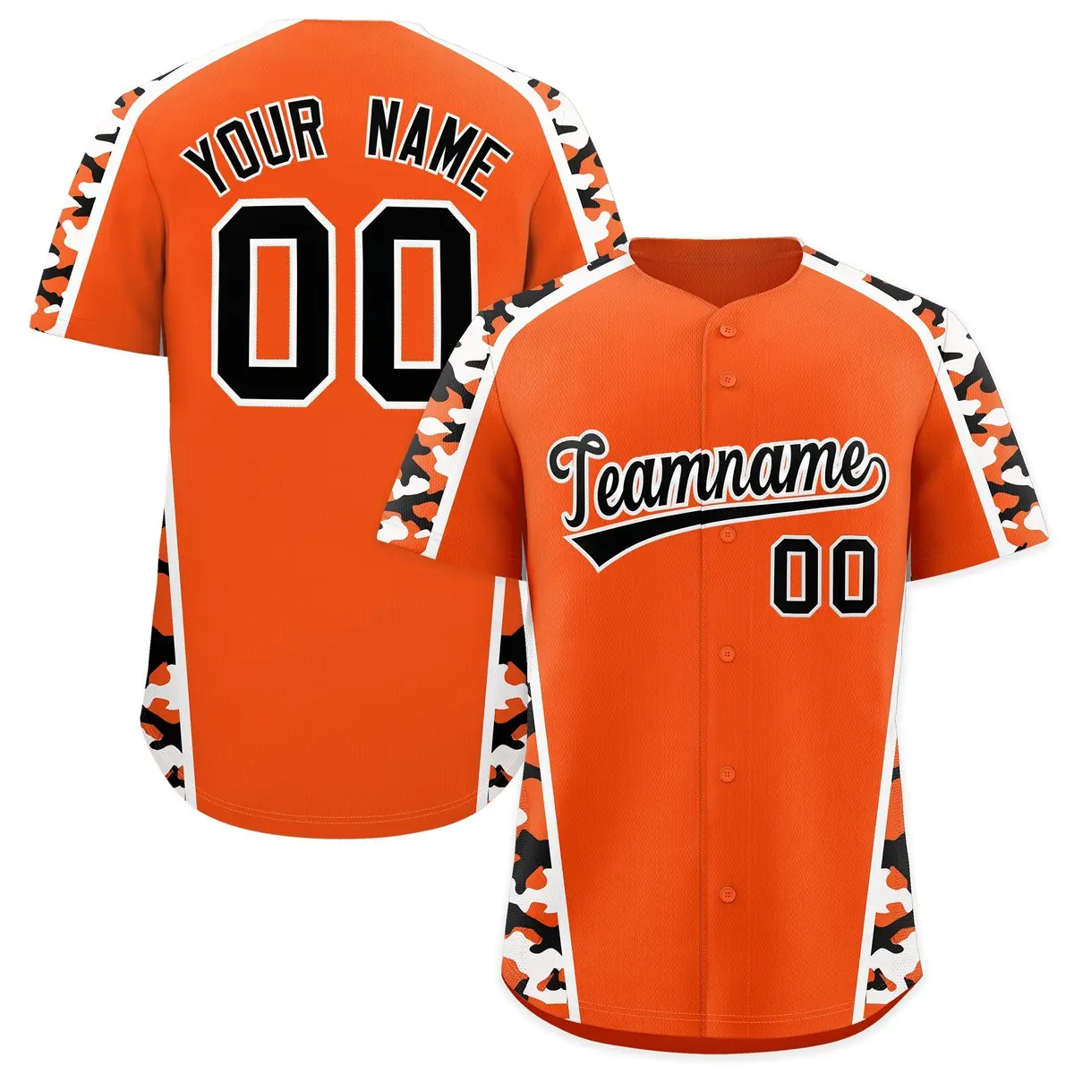 Orange Black Side Camo Baseball Jersey