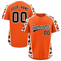 Orange Black Side Camo Baseball Jersey