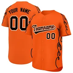 Orange Black Side Flame Outline Baseball Jersey