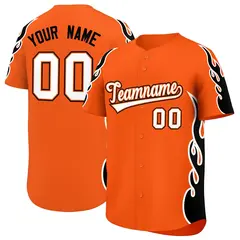 Orange Black Side Flame Outline Baseball Jersey 1