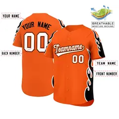 Orange Black Side Flame Outline Baseball Jersey 2
