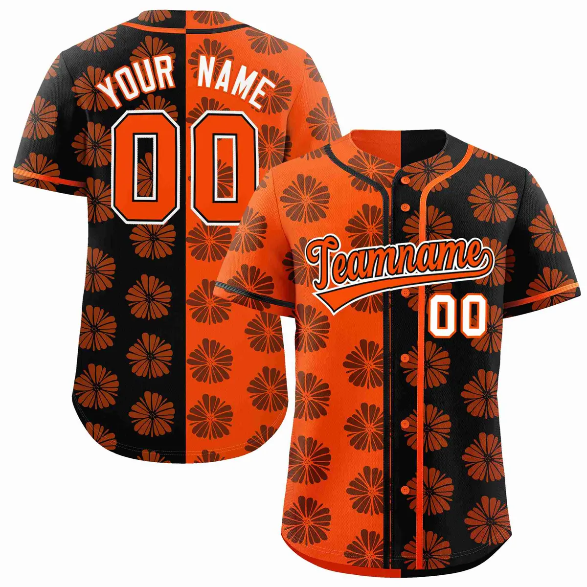 Orange Black Split Flower Graffiti Authentic Baseball Jersey