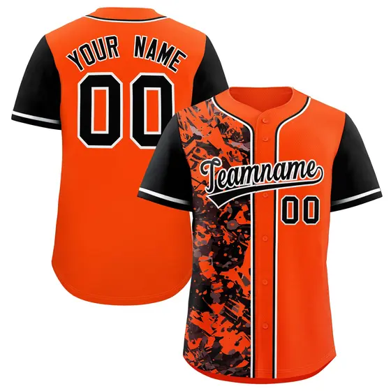 Orange Black Split Graffiti Raglan Sleeve Baseball Jersey