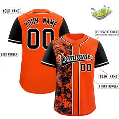 Orange Black Split Graffiti Raglan Sleeve Baseball Jersey 2