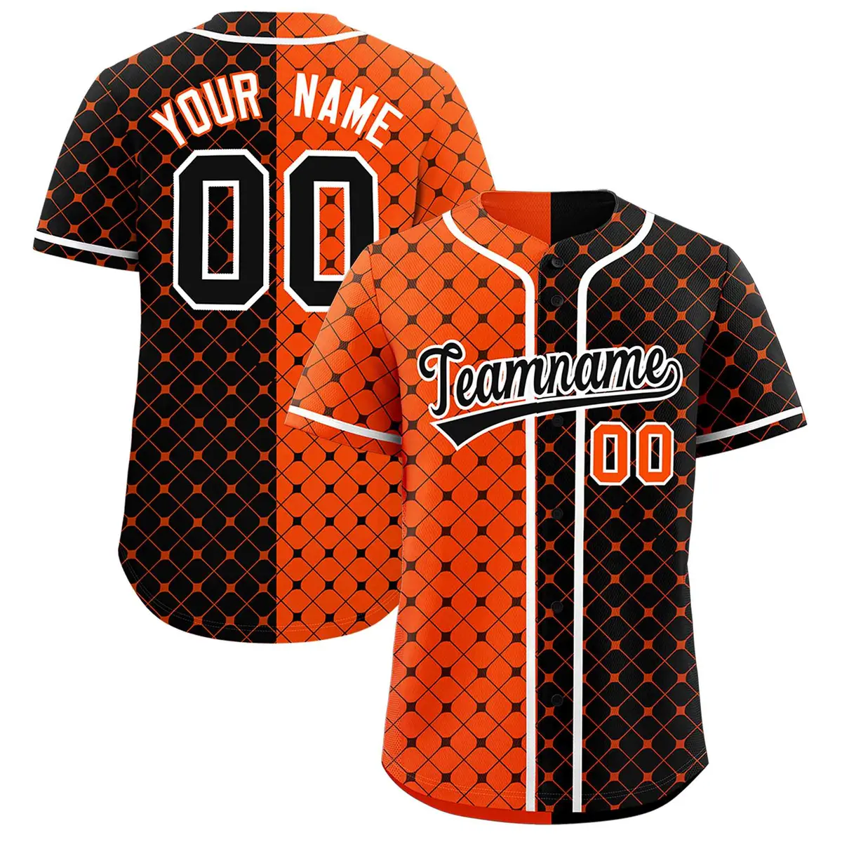 Orange Black Split Plaid Authentic Baseball Jersey